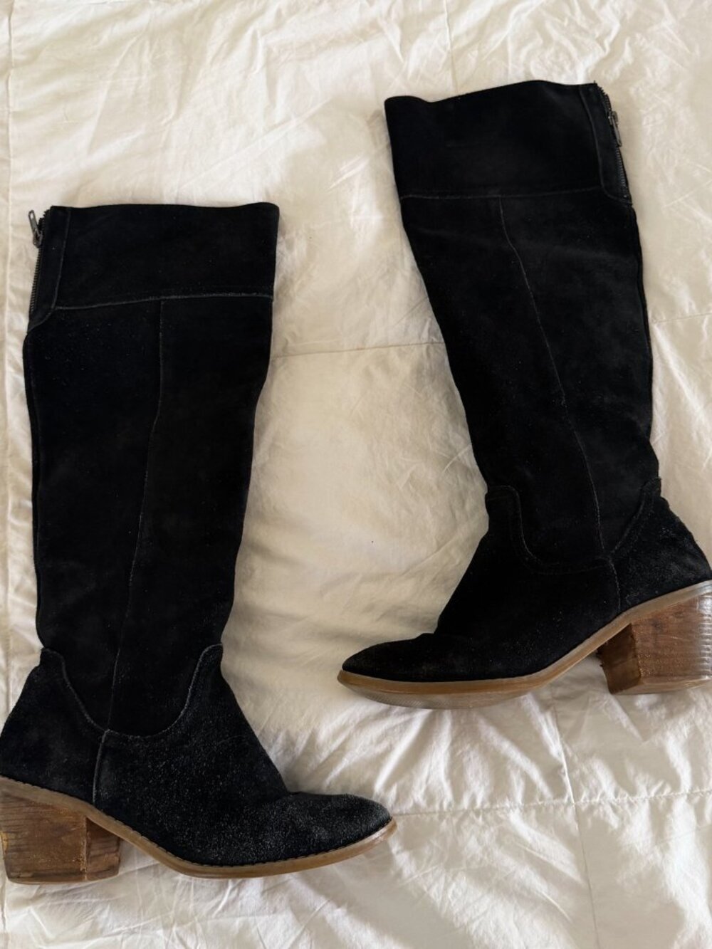 BDG Urban Outfitters Black Leather Suede Knee High Boots Block Heel Size 8.5